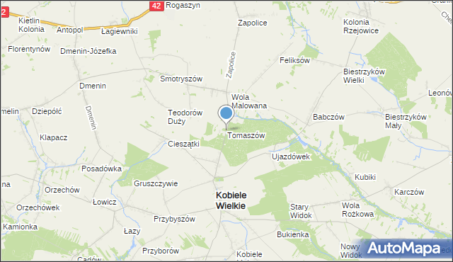 mapa Tomaszów, Tomaszów gmina Kobiele Wielkie na mapie Targeo